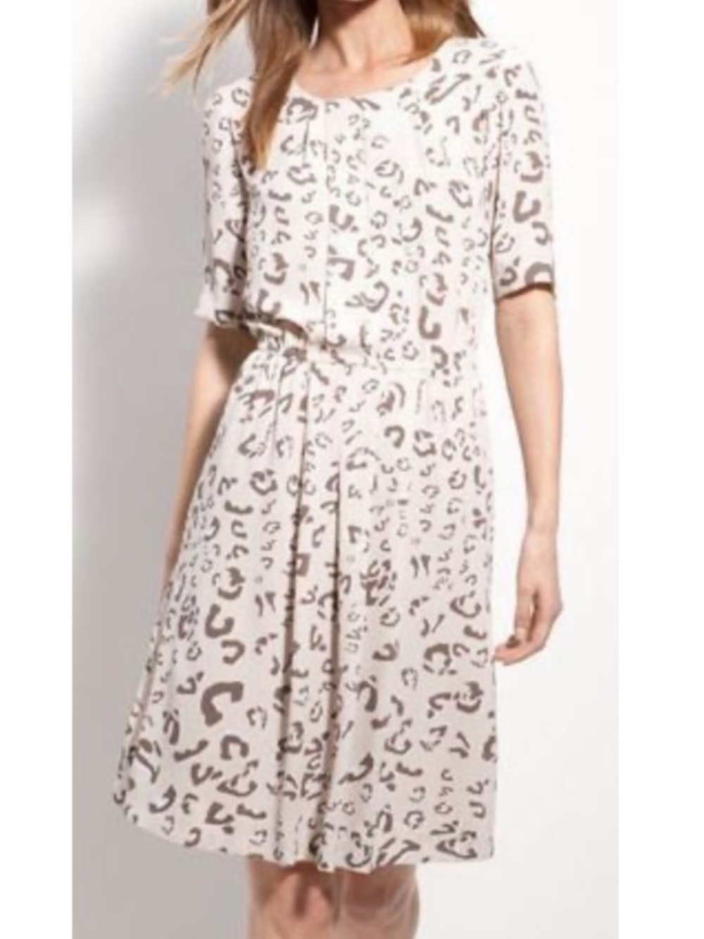 BCBGMaxAzria Cream and Brown Leopard-Print Tie-Waist Midi Dress